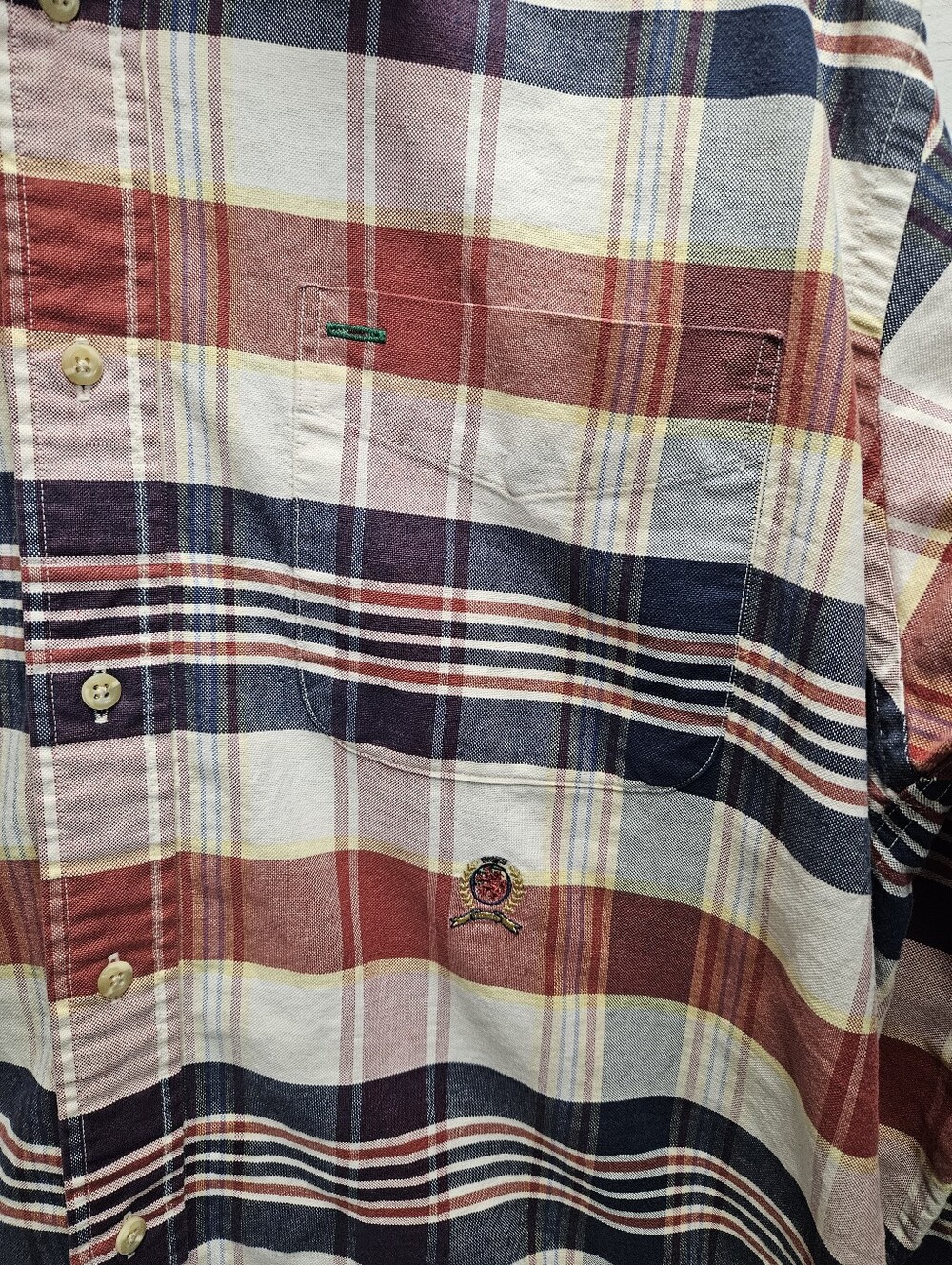 Vintage Tommy Hilfiger Medium Oversized Embroidered Casual Plaid Dress Shirt - Picture 4 of 7